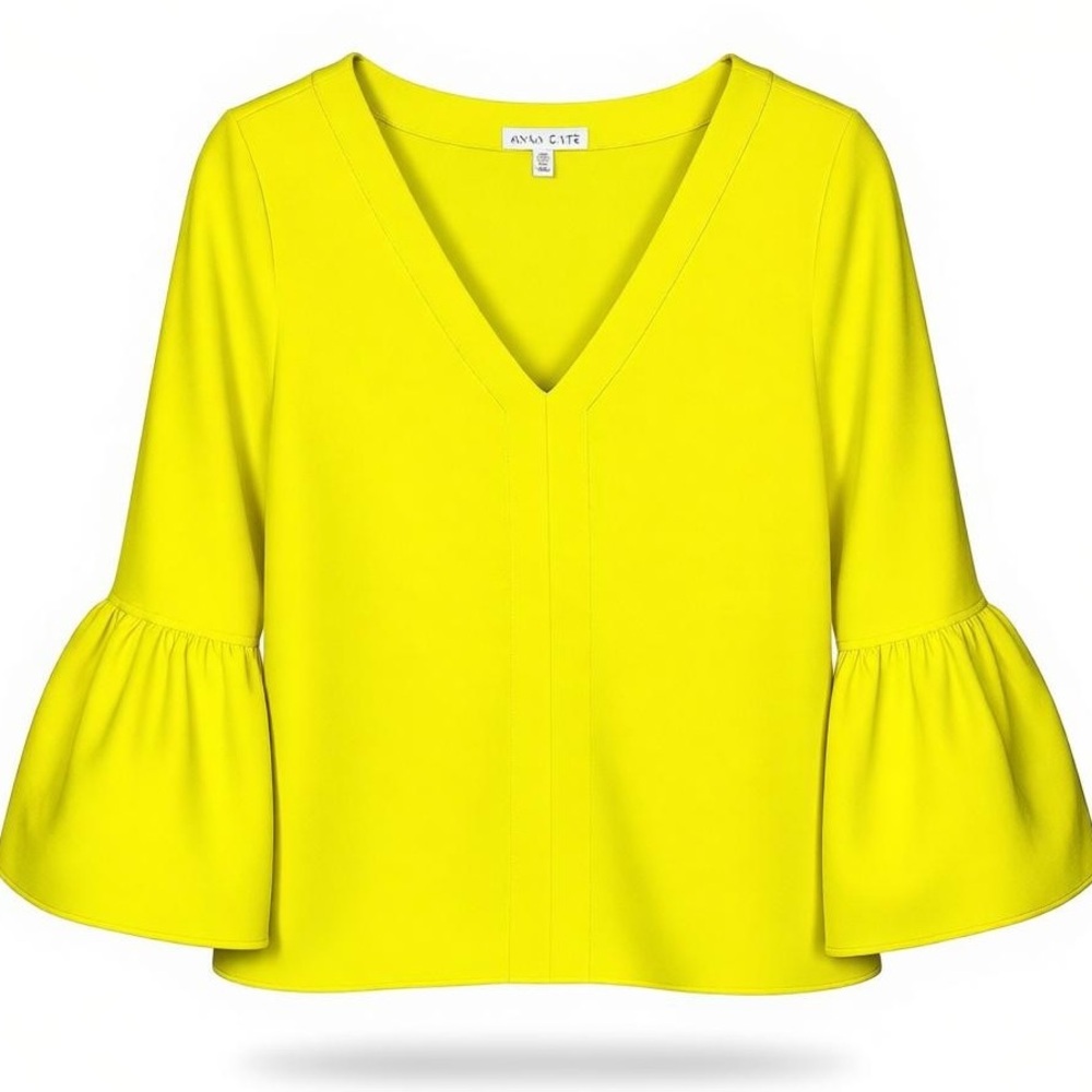 Anna Cate Collection Top Chartreuse Green Tailored Flare Sleeve Blouse